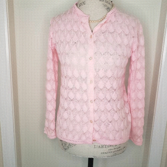 60s pink crochet cardigan - Picture 1 of 5